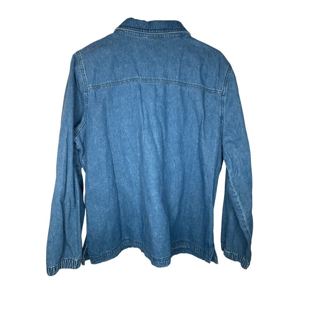 Vintage Basic Editions Denim Full Zip Shift Dress Embroidered Flowers Sz Large - Picture 5 of 6